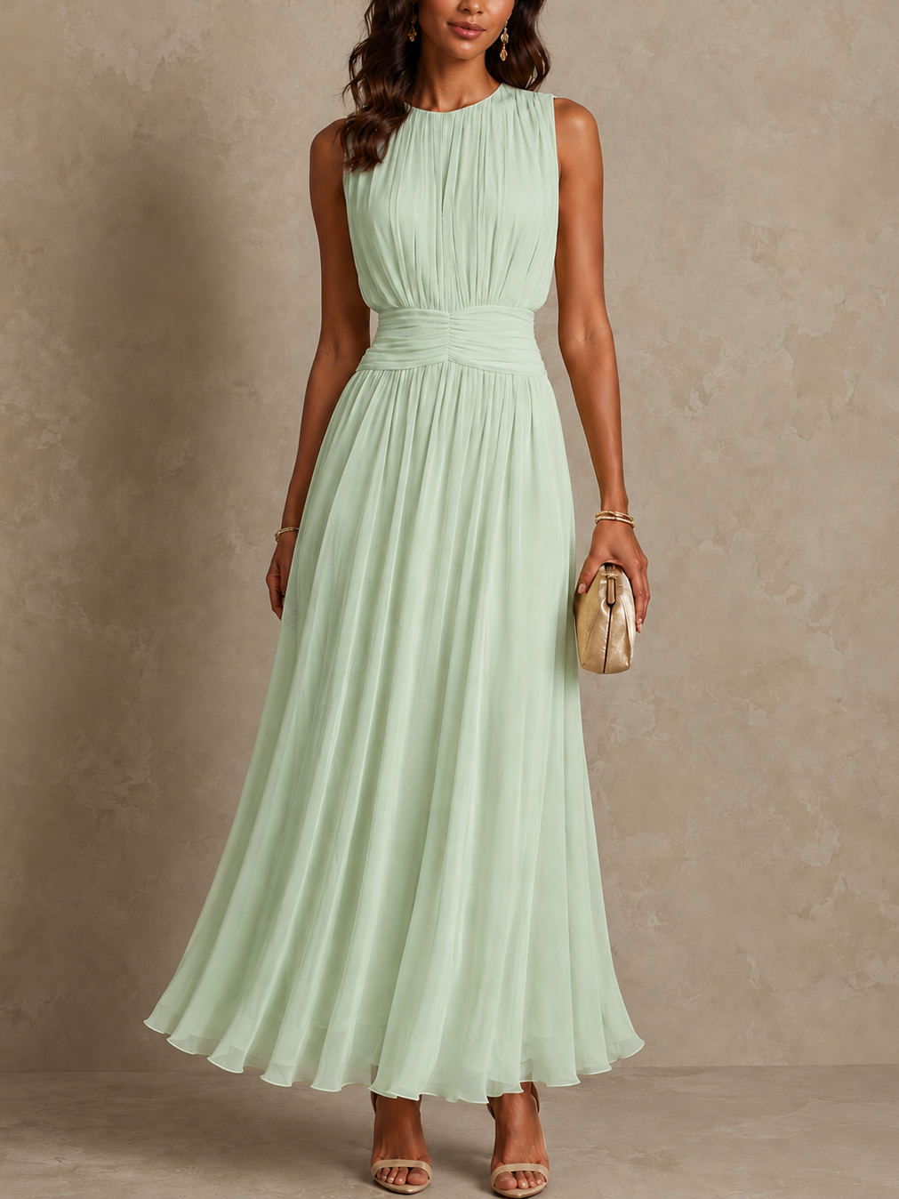 Westique | Roxanne Ruched Waist Sleeveless Maxi Dress