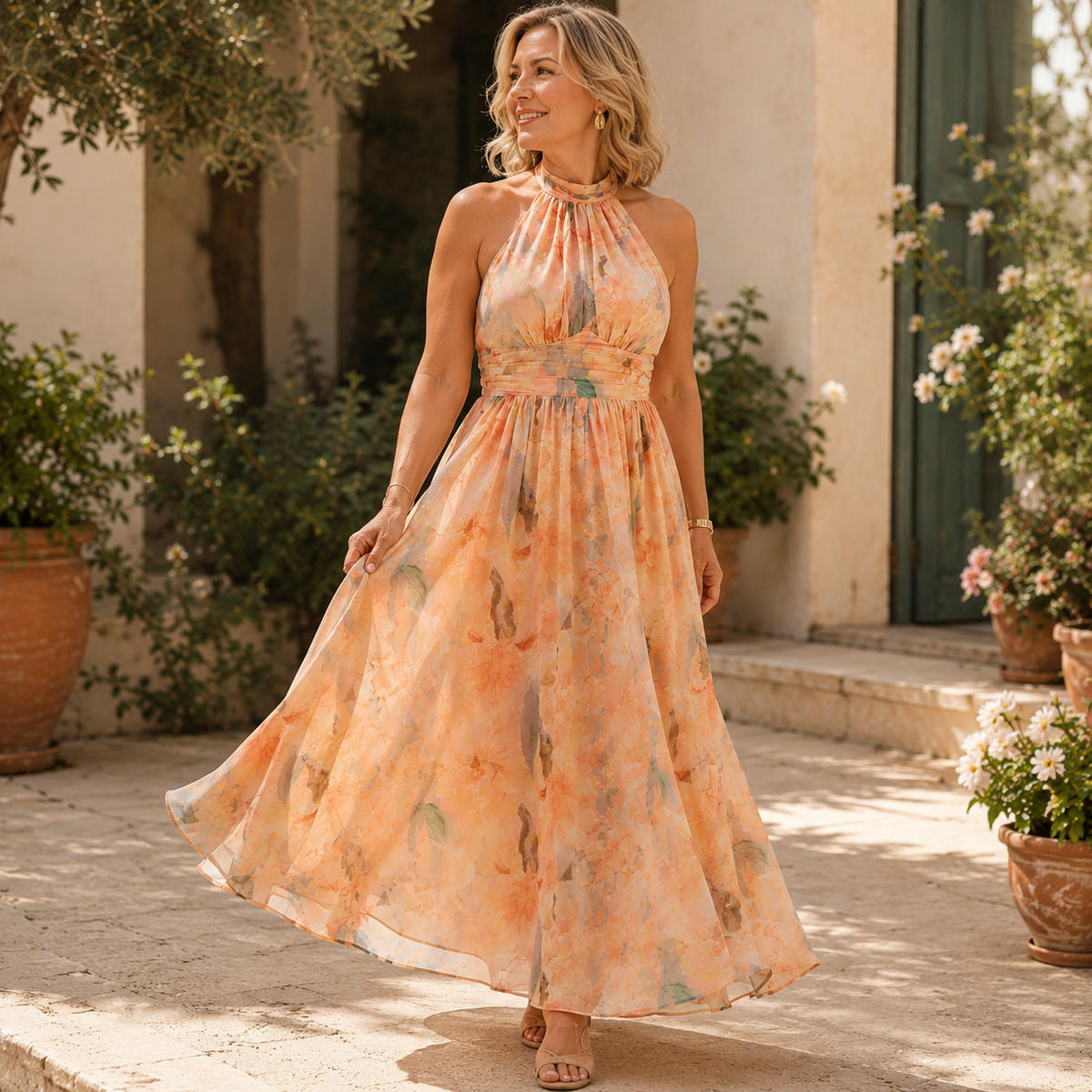Westique | Aurora Halter Neck Watercolor Print Dress