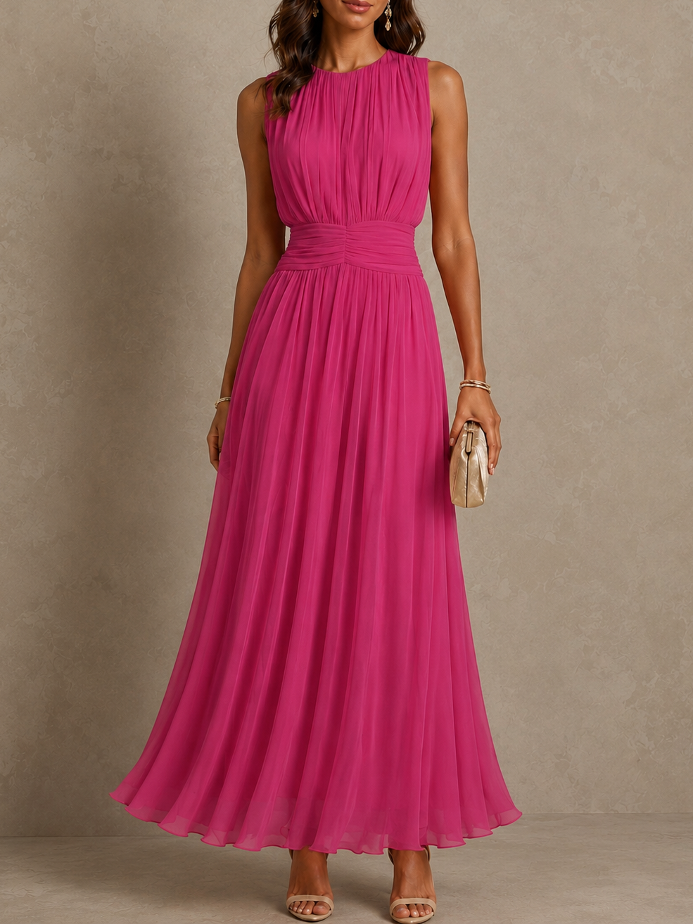 Westique | Roxanne Ruched Waist Sleeveless Maxi Dress